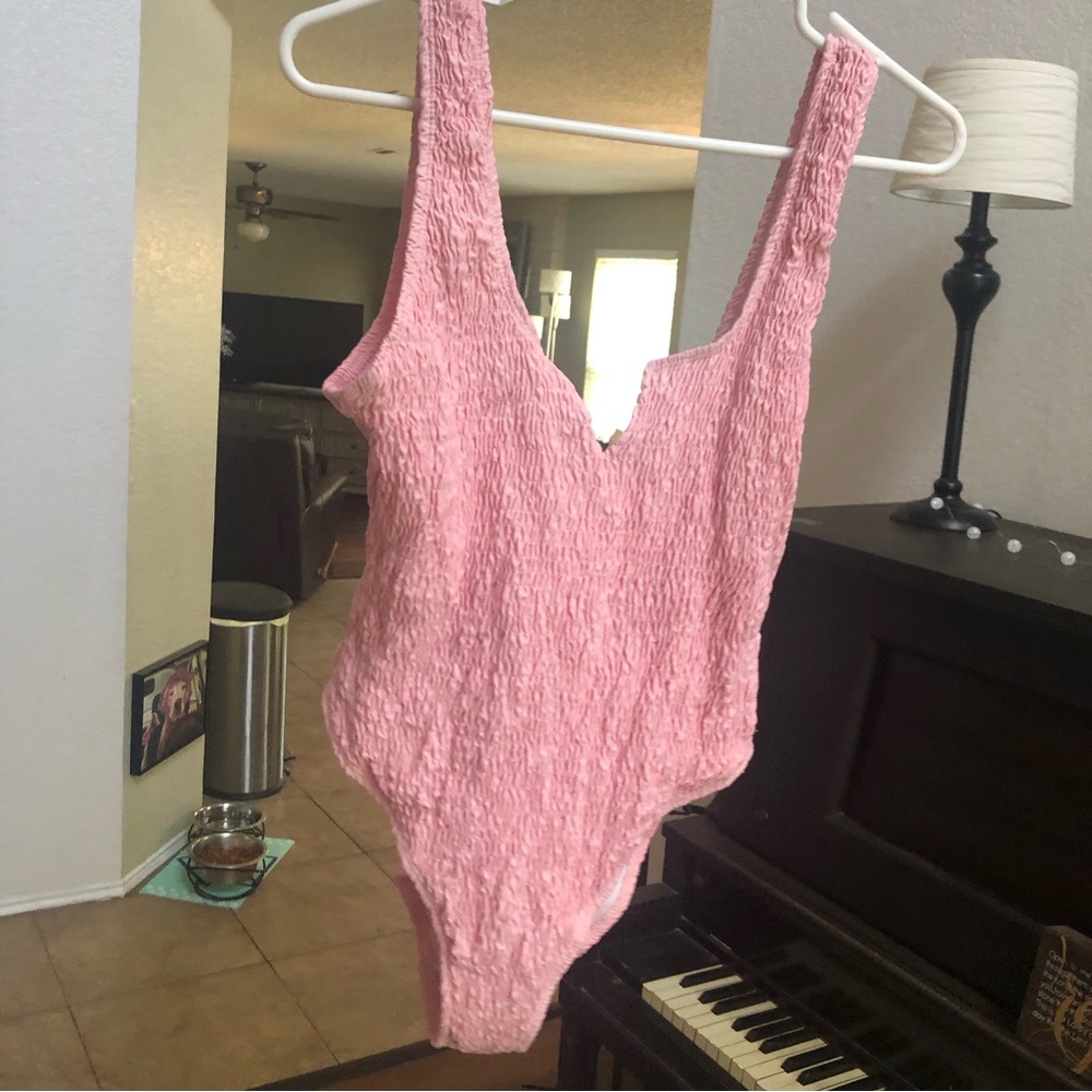 Missguided Pink Textured One Piece Swimsuit